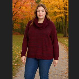 Jeanne Pierre Cowl Neck Pullover Sweater Women XL Knit Marled Purple Red Cotton